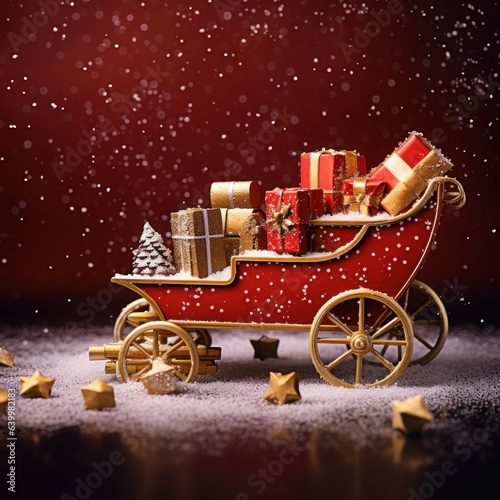 Christmas gifts. red sleigh. the concept shopping and discounts in the store. trees, garland