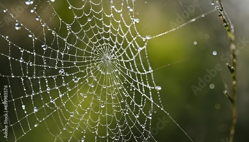 Spider web with dew drops.