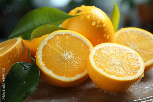 Tangerine Slices  Freshly cut tangerine on a light background. 