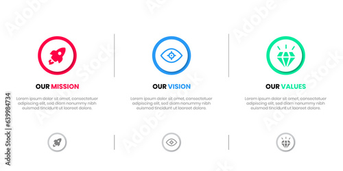 Mission Vision Values infographic Banner template. Company goal infographic design with  Modern flat icon design. vector illustration infographic icon design banner.