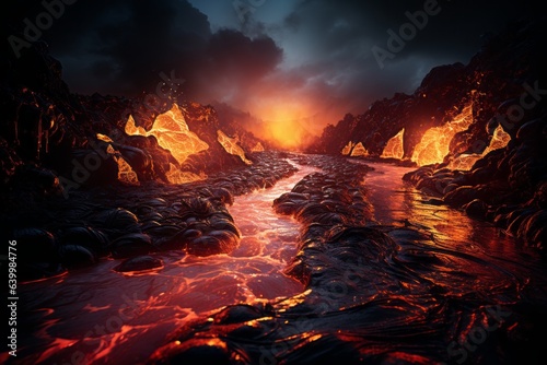 Lava Flow: Molten lava flowing from a volcano. 