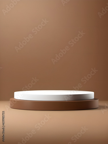 white podium on brown background, minimal cosmetic background for product presentation. Created with generative AI technology