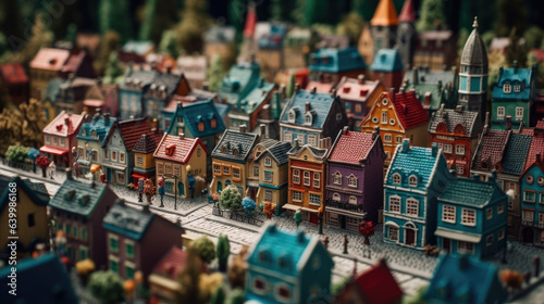 Toy village with many colored miniature houses.