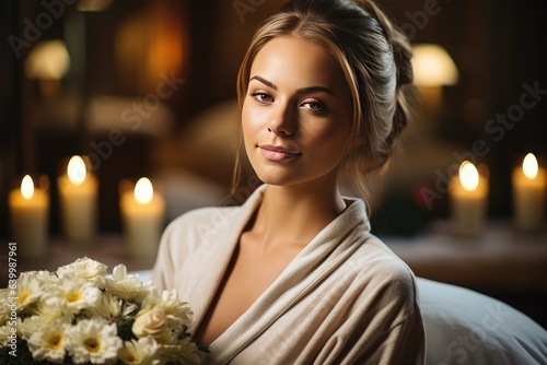 Portrait of a beautiful woman in the SPA complex of an expensive hotel