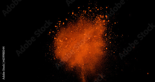 Paprika, capsicum annuum, Powder falling against Black Background