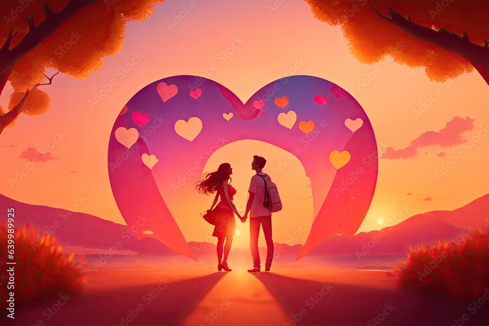 Fototapeta premium Illustrated creative love date for Valentines Day. ai generative