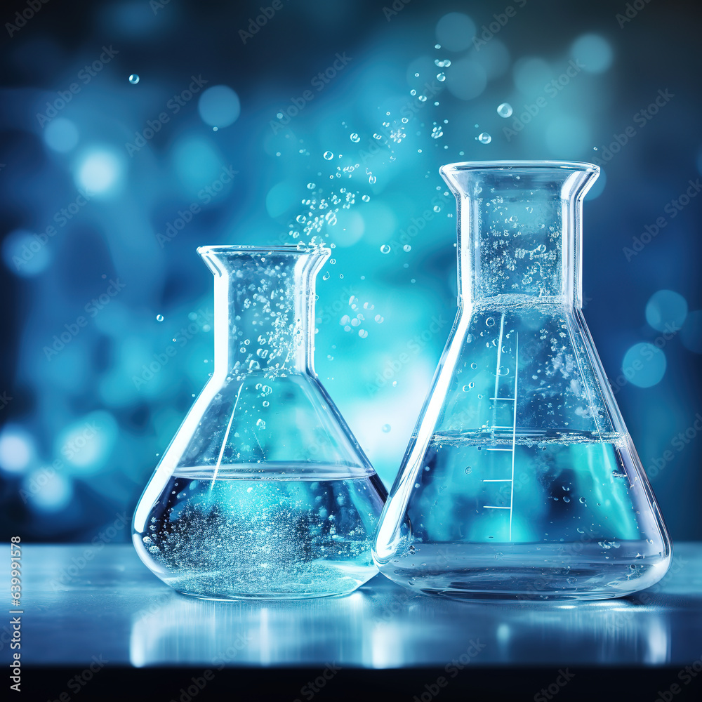Glass flask and beaker in medical health science Glass flask and beaker in medical health science