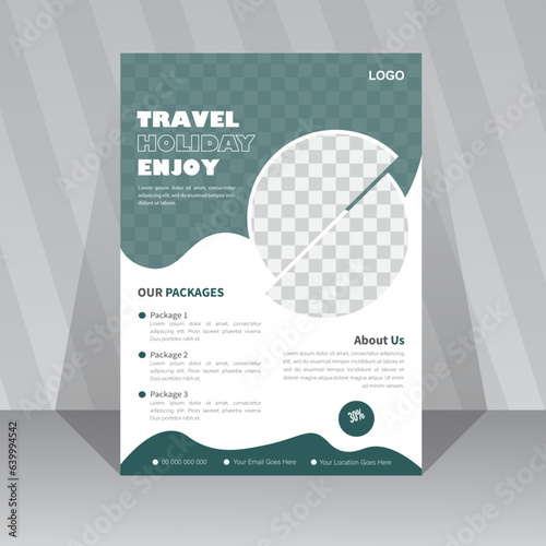 Travel Vacation Tour Agency Flyer Template Design. Flyer design for Tour and Travel Business concept. Vector new tour brochure design. Creative Template.