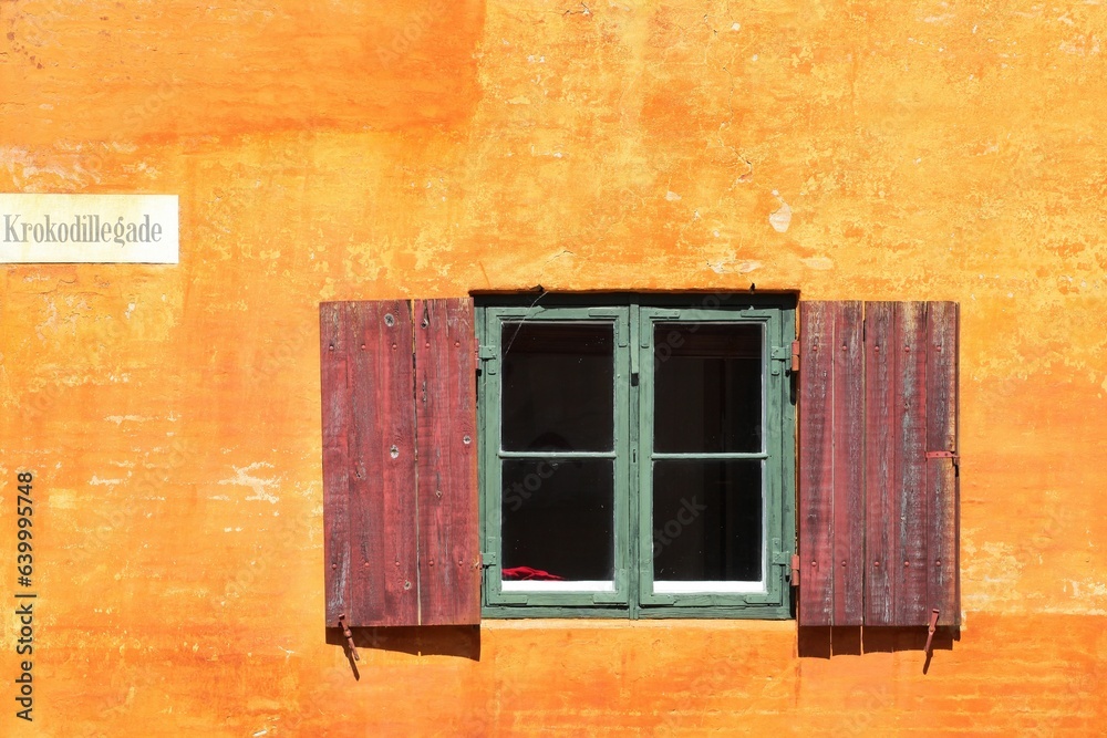 Old orange house of Nyboder district in Copenhagen, Denmark