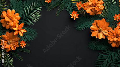 summer black background orange flowers Generative AI