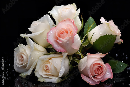 bouquet of beautiful white and pink roses Generative AI