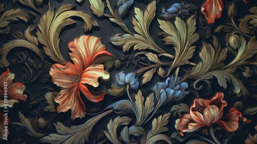 Oil painted colorful flowers; vivid and old styled creating a sense of medieval times. Popping out shapes, leaves and beads, stunning aesthetics and perspective. Oil painted colorful flowers; vivid and old styled creating a sense of medieval times. Popping out shapes, leaves and beads, stunning aesthetics and perspective.
