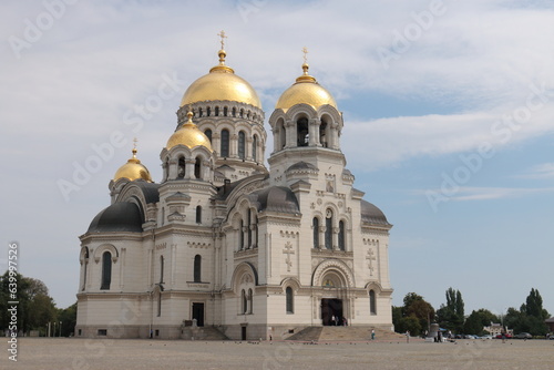 A large Christian temple in the south of Russia on a sunny day in autumn.