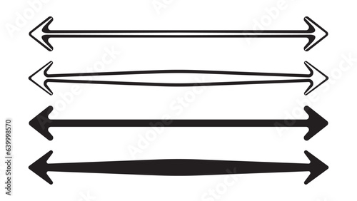 Black double long straight arrow line horizontal element. Bold and thick basic pointer to forward location. Simple flat moving pinpoint for proceed direction in sideways. Position graphic icon.