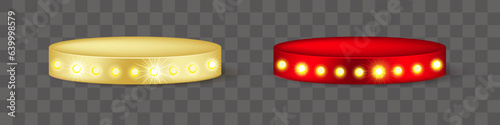3d light bulb stage podium. Cute girly circle winner for contest show grand platform. Casino round yellow retro stand object. Disco or movie gold neon lightbulb presentation template illustration