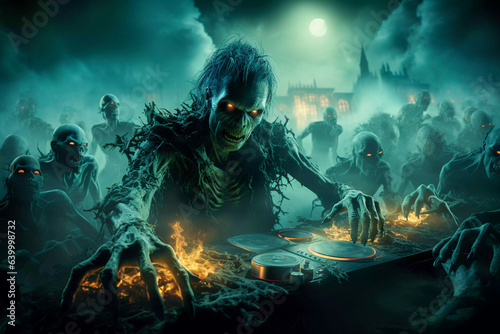 Zombie Rave: Spooktacular Halloween Party with Undead Vibes, Generative AI © PaputekWallArt