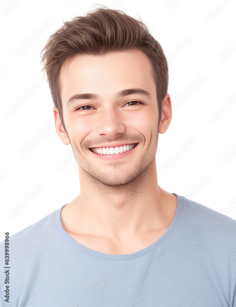 Portrait of handsome smiling man wearing a T-shirt isolated on white background generative ai
Portrait of handsome smiling man wearing a T-shirt isolated on white background generative ai