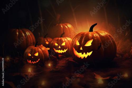 Pumpkin Background For Halloween Party Created with Generative AI Technology
