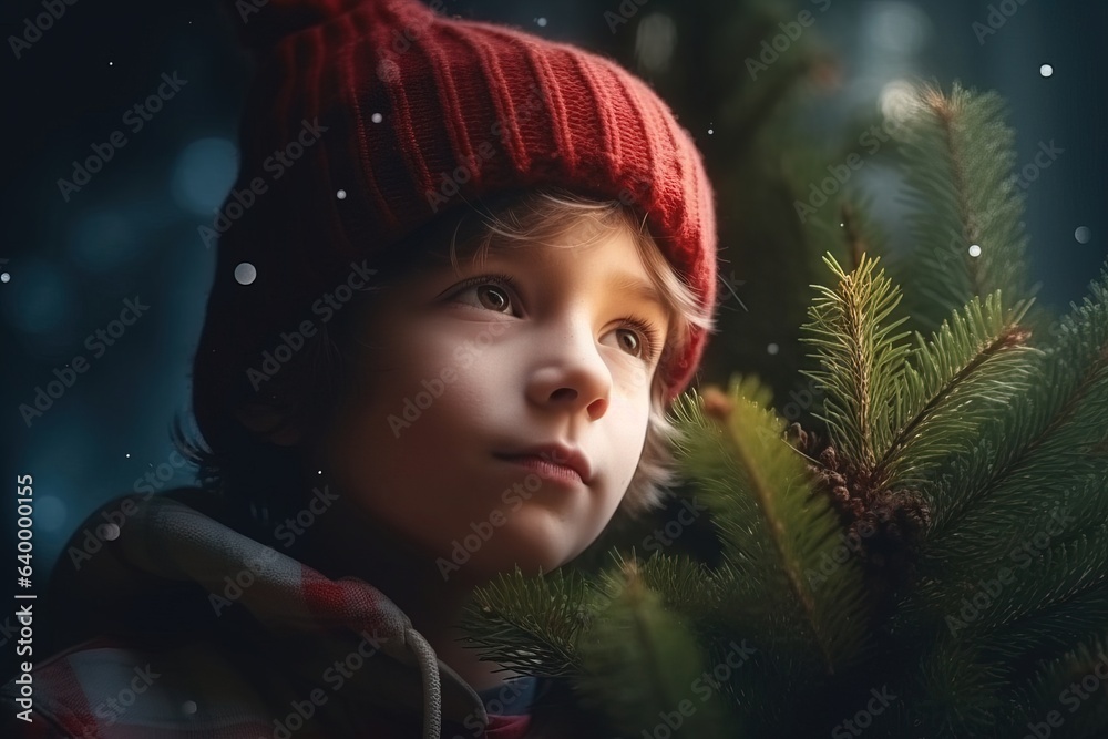 A boy near a Christmas tree, buying a Christmas tree A boy near a Christmas tree, buying a Christmas tree