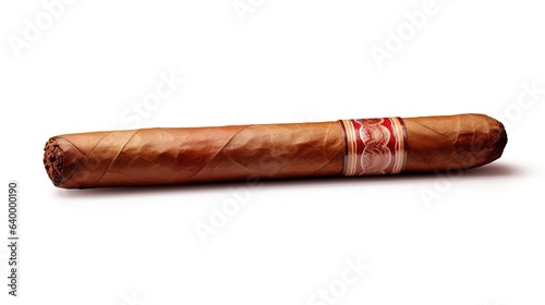One cuban cigar placed on a white background. Created using Generative AI technology.