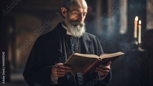 priest reads the bible in church