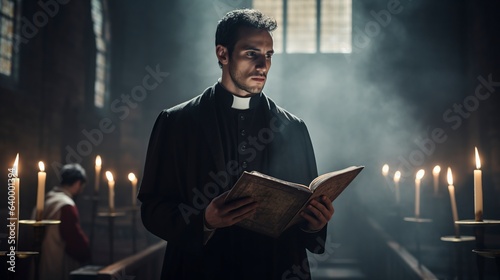 priest reads the bible in church
