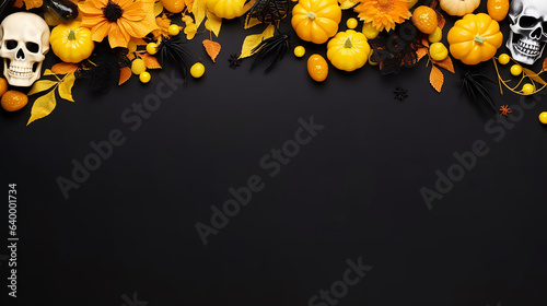 Halloween pumpkin copy space greetings on a black background