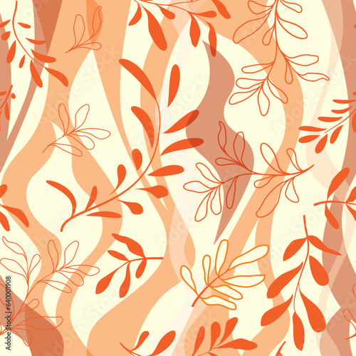 Autumn leaves seamless pattern. Season floral watercolor drawn organic autumnal texture. Fall leaf nature icon background.