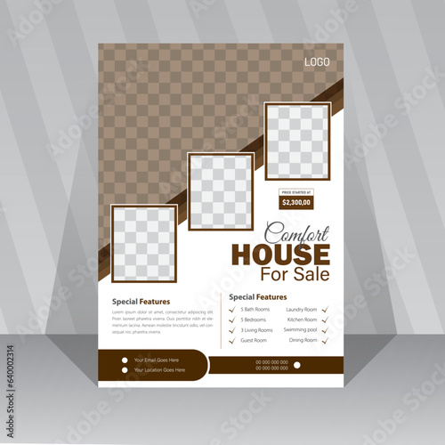 Real Estate Flyer design vector template in A4 size. Corporate Real Estate Flyer Template, Flyer Design, real estate company annual report, poster, brochure.