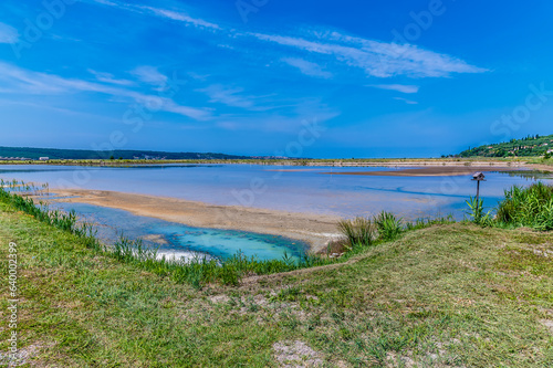 A view across the concentration salt pans at Secovlje  near to Piran  Slovenia in summertime