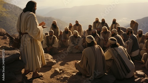 Valokuva savior Jesus offering his teachings to his disciples