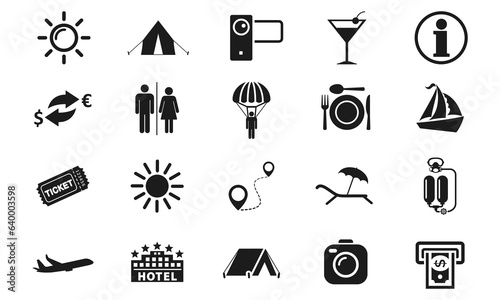travel and holiday set icon. solid  glyph style icon