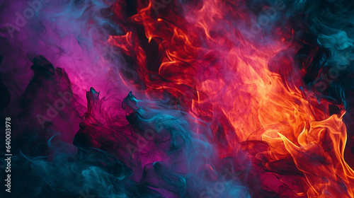 Chromatic Inferno, Black and Red Flames, Noise Accents and a Rainbow Edge on Painterly Surfaces, Burnt Smoke - Generative AI