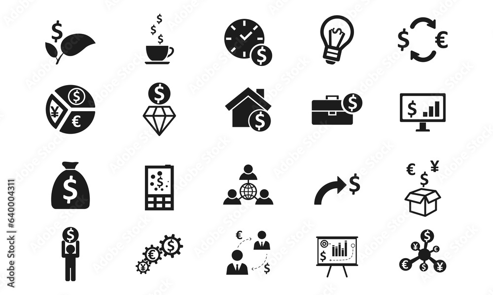 businees and finance set icon. solid glyph style icon