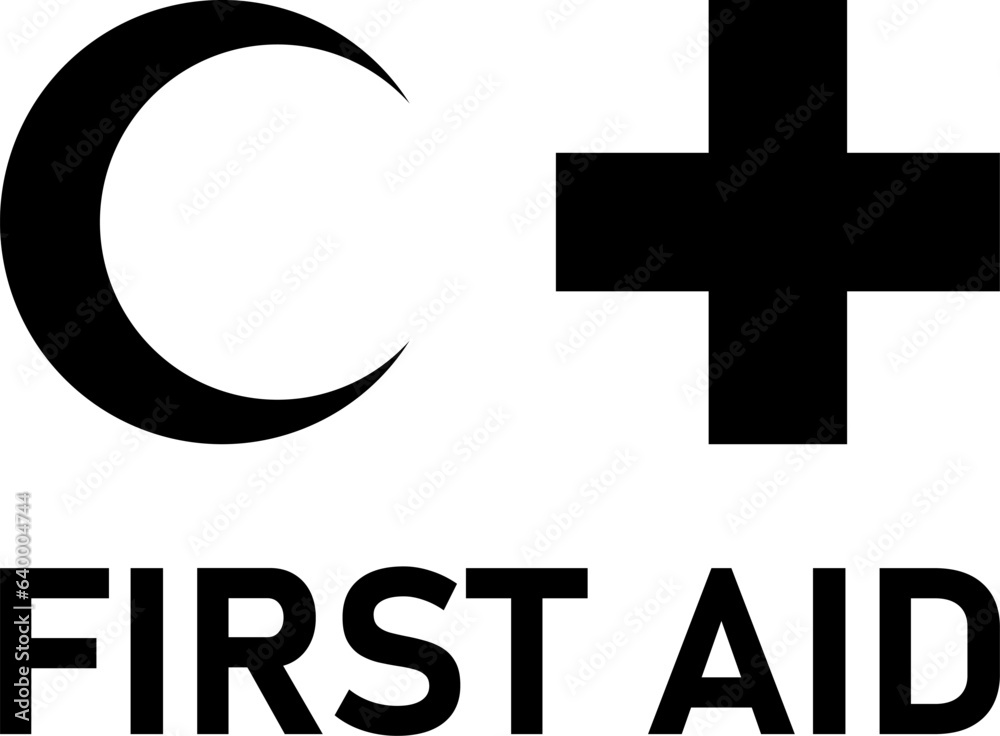 Obraz premium Red First Aid Kit Sign including Crescent or Half Moon and Cross Icon. Vector Image.