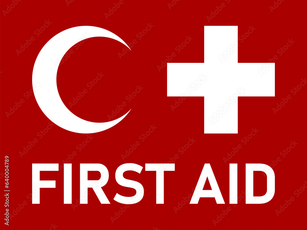 Fototapeta premium Red First Aid Kit Sign including Crescent or Half Moon and Cross Icon. Vector Image.