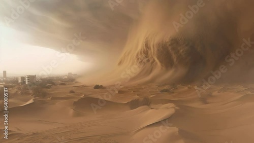 Cinemagraph of sandstorm in the desert coming towards town