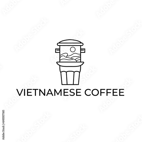 phin of vietnamese iced coffee with landscape simple vector logo