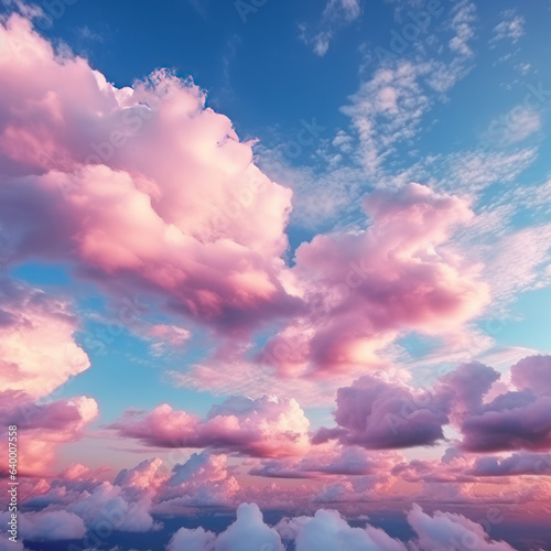  Pink sky and blue clouds feeling of romance 