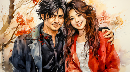 aquarelle illustration of beautiful asian woman with her boyfriend © bmf-foto.de