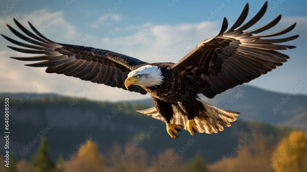 Fototapeta premium Bald Eagle in flight, natural environment