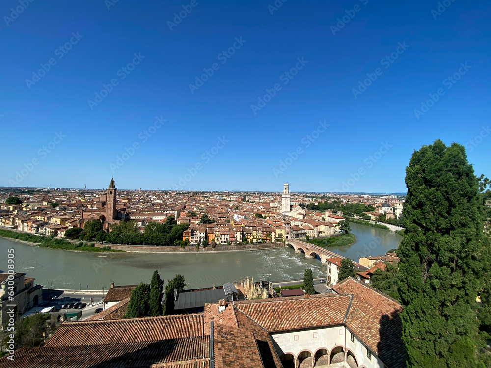 Panorama view of Verona, a city in Italy with the river Adige