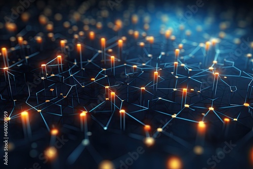 3d rendering of abstract technology background with connecting dots and lines. Network concept, Abstract digital connections with data and blockchain technology, AI Generated
