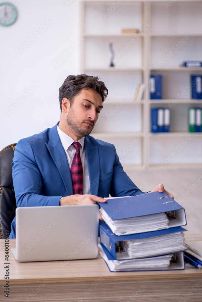Young male employee working in the office Young male employee working in the office