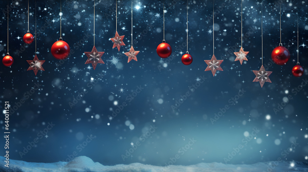 a christmas background with red decorations. Christmas toys on blue background a christmas background with red decorations. Christmas toys on blue background