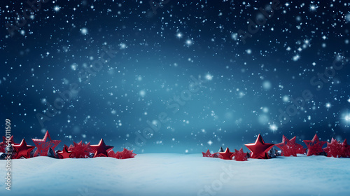 a christmas background with red and white decorations. Christmas toys on blue  background © Tanuha