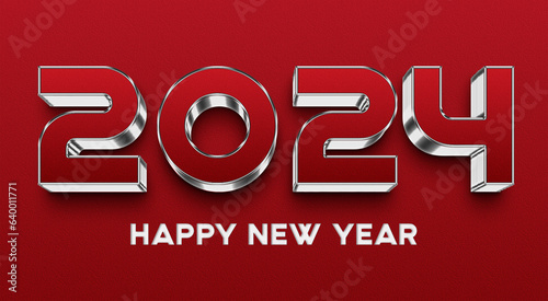 Red 3D 2024 text, new year celebration. 