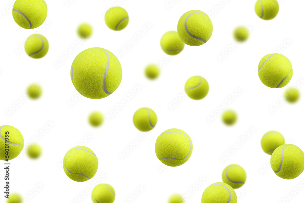 Falling Tennis ball, isolated on white background, selective focus
