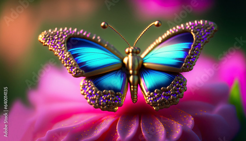 Firefly ultra high resolution hyper realistic neon glowing metallic butterfly close up looking. Generative AI 