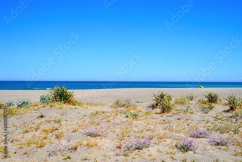 view of the wonderful beach Playa de la Hacienda near La Alcaidesa at the Mediterranean Sea, Cádiz, Andalusia, Malaga, Spain
